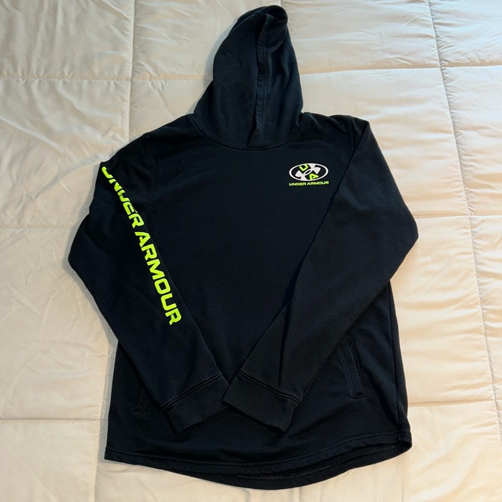 Under Armour Hoodie Youth Size XL Black Neon Green Front Pocket